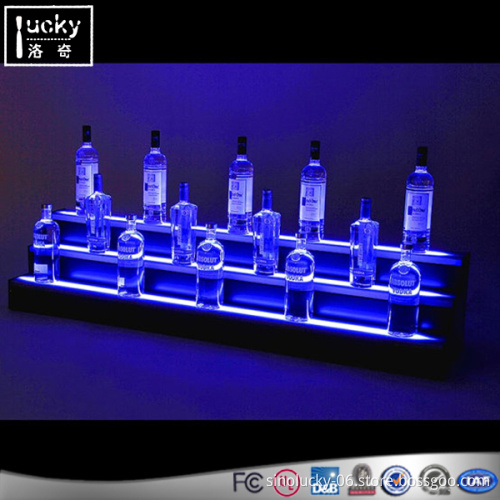 3 Tier LED Liquor Bottle Display 4' Long , 3 Step Bar Bottle Shelving